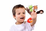 Happy boy with finger puppets