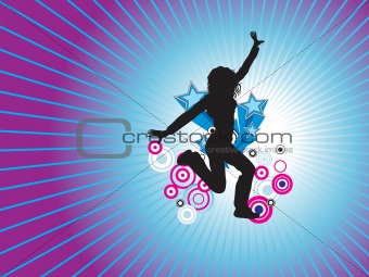 disco background with dancing female, banner
