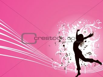 disco banner of dancing girl and floral in pink