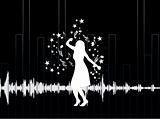 disco banner of dancing girl and stars in black