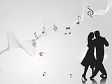 disco theme silhouette of tango dancer in gray, wallpaper