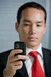 Business man with mobile hand cell phone