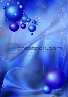 Background with dark blue balls and bubbles