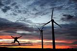 wind farm at dusk