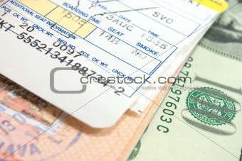 ticket passport and dollars