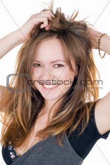 Portrait of the smiling young woman. Isolated 