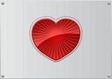 Vector red heart on aluminum background 
