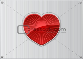 Vector red heart on aluminum background 