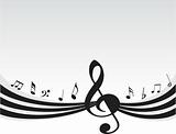 flying music on grey background, banner