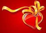red heart with gold ribbon Valentine's greeting card