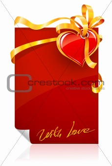 red Valentine's day greeting card with heart and ribbon