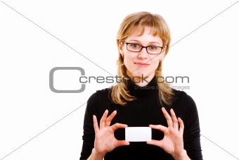 girl with paper for text
