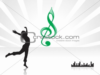 dancing female with musical and graph elements, illustration