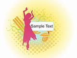 dancing girl and floral isolated on yellow, wallpaper