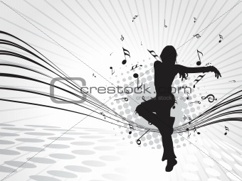 dancing girl on silver gray musical background, illustration