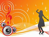 dancing girl with halftone musical wave and speaker, illustration
