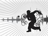 dancing man on the silver gray musical background, vector illustration