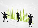 dancing people and music graph on background, wallpaper