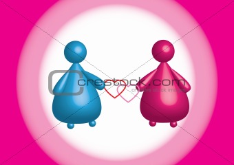 abstract figures of man and woman holding linked hearts