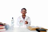 chemist child making smoke from his test tube and beaker