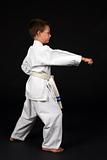 boy demonstrating right stance in karate