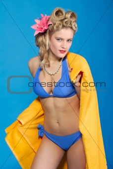 cute fifties style pin-up girl with towel