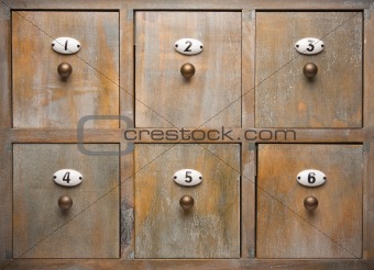 Detailed Antique Wood Filing Cabinet Drawers Image
