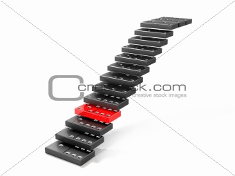 Dominous pieces formulated in row stairway. One is red