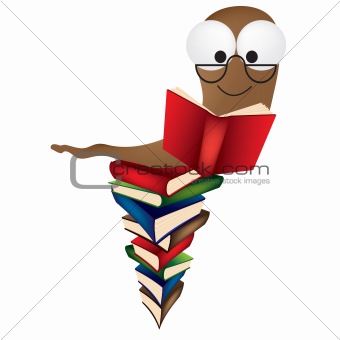 Book worm on pile of books