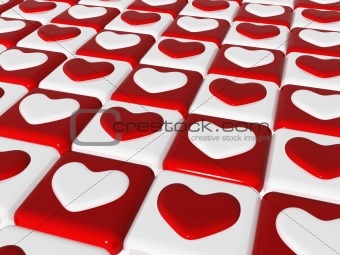 chess love, 3d red and white hearts over chess-board