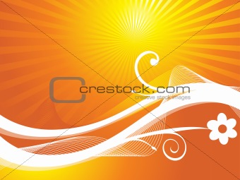 floral pattern with wave lines element in orange