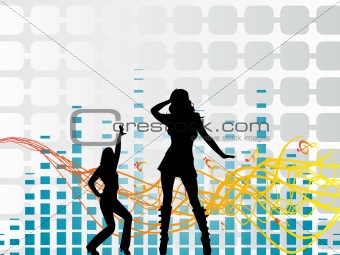 funky dancers vector with musical background, wallpaper