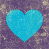 Weathered picture of a blue heart with purple backdrop