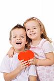 Happy kids with red heart