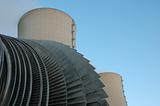 the turbine and the cooling towers of an atomic power plant