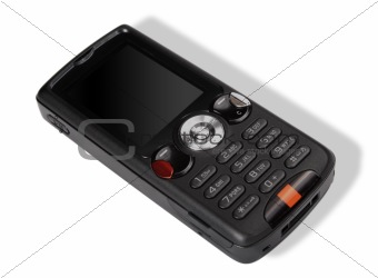 Modern black cellular phone isolated on white background