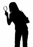silhouette of woman with magnifying glass