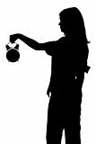 silhouette of woman with alarm clock