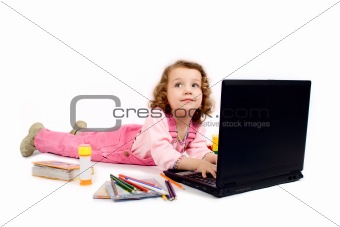little girl with computer