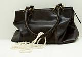 Brown leather bag with pearls
