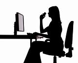 silhouette of woman working computer (phone)