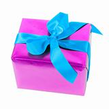 gift - pink paper and blue ribbon