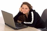 female teenager wondering at the laptop