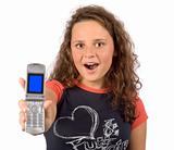 female teenager showing phones' screen