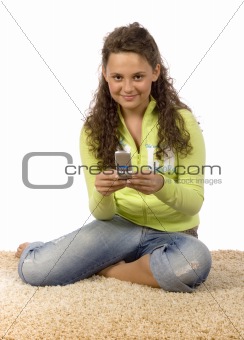 female teenager writting short text message