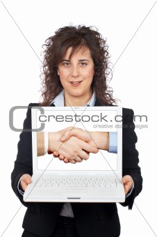 Business woman showing a laptop