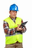 Construction worker writing