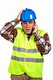 Construction worker with surprised expression