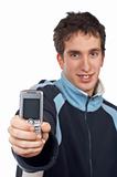 Teenager showing cell phone screen