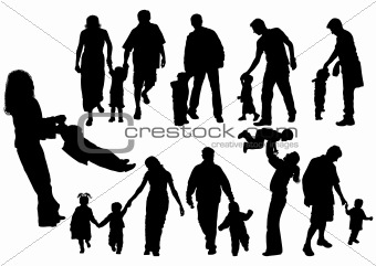 Silhouettes of parents with baby, vector